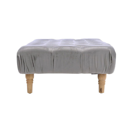 Grey Wood Leg Footstool with Velvet Buttons