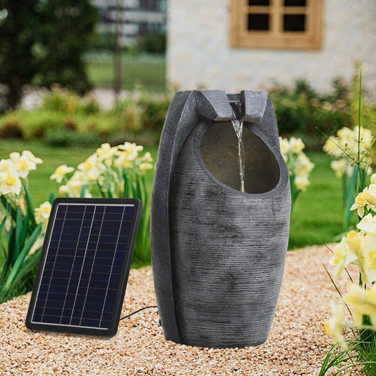 Outdoor Solar Powered Resin Water Fountain Rockery Decor with Light