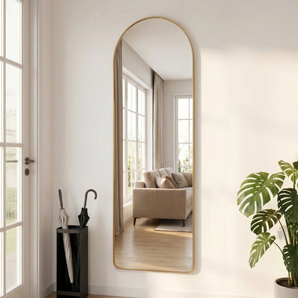 Modern Arched Metal Floor Mirror Gold/ Black