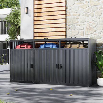 Outdoor Metal Garbage Can Garden Storage Shed with Three Doors