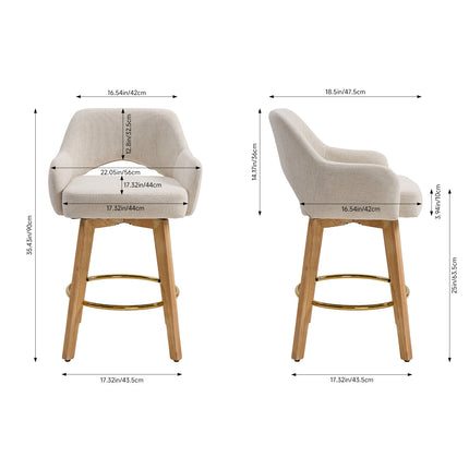 Set of 2 Swivel Chenille Upholstered Bar Stools with Wooden Legs