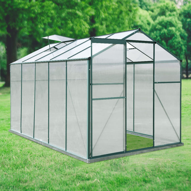 Green Framed Garden Greenhouse with 2 Vents, 10 x 6 ft