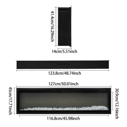 50 Inch/ 60 Inch Electrical Fireplace with Remote, 12 Flame Colours, Adjustable Heating Modes, and Safety Features