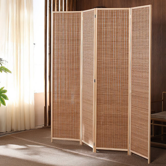Brown Bamboo Woven 4 Panel Folding Room Divider Privacy Screen
