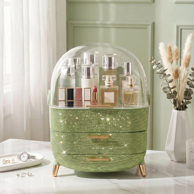 Countertop Portable Oval Makeup Storage Box with Transparent Cover
