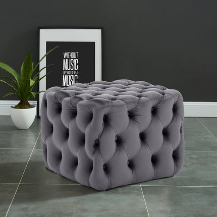 50CM Square Velvet Buttoned Footstool, Grey