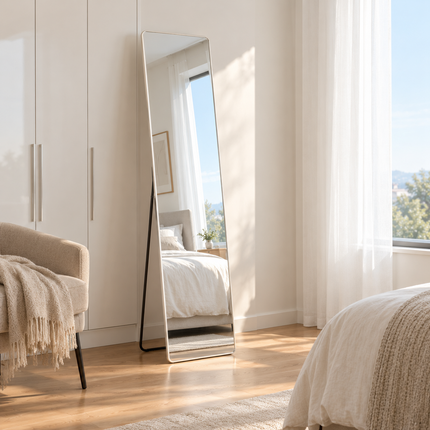 147cm H Modern Rectangular Metal Full Length  Mirror White
