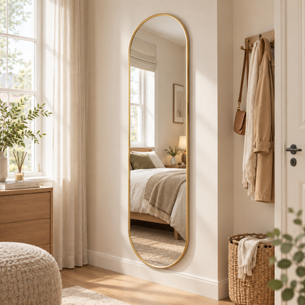 160cm Oval Modern Metal Full Length Wall Mirror Gold/ Black