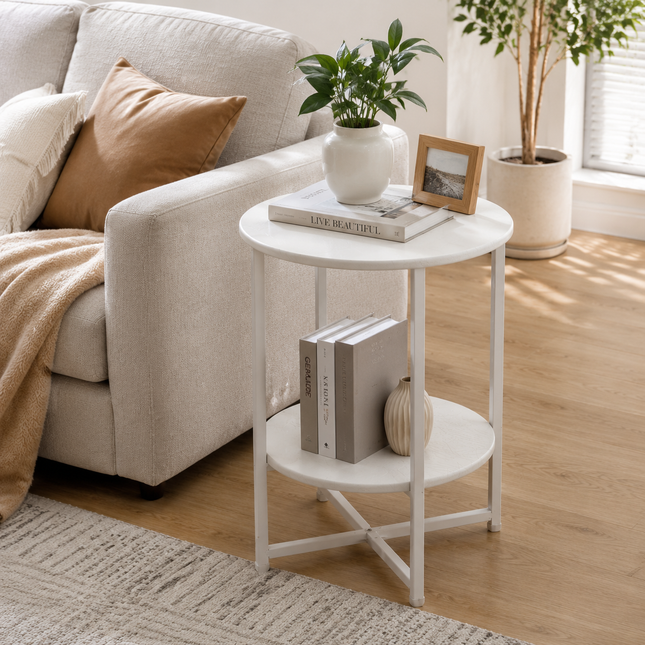 WHite Small Round Coffee Table with 2 Tier
