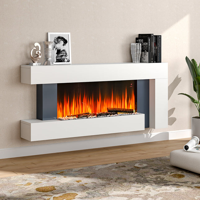 58×132cm Freestanding Electric Fireplace with Adjustable Flame and C-Shaped Frame