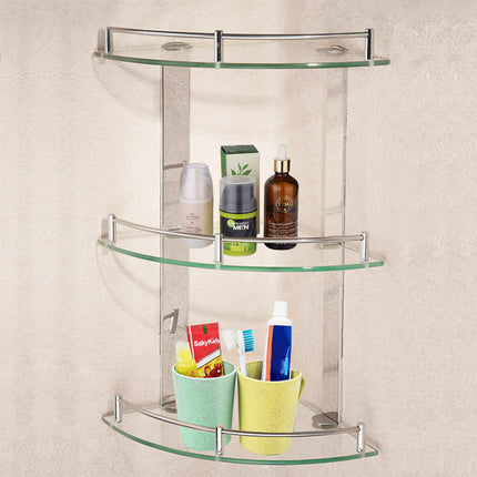 3-Tier Corner Shower Caddy with Tempered Glass Panel 25x25cm