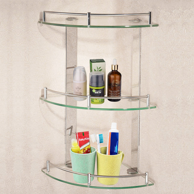 3-Tier Corner Shower Caddy with Tempered Glass Panel 25x25cm