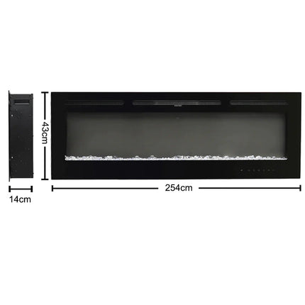 70/80 Inch Electric Fireplace Wall Mounted Recessed Into Fire 9 Fuel Bed Color