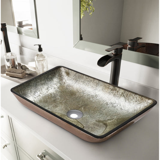 Rectangular Tempered Glass Basin Gold 56.5 x 36.5cm