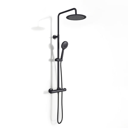 Thermostatic Round Bar Mixer Shower Set with Exposed Valve Black