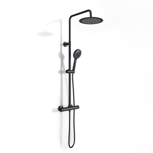 Thermostatic Round Bar Mixer Shower Set with Exposed Valve Black