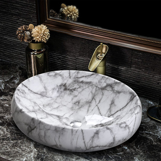 Oval Marble Countertop Basin Ceramic Vessel Sink 48x34cm