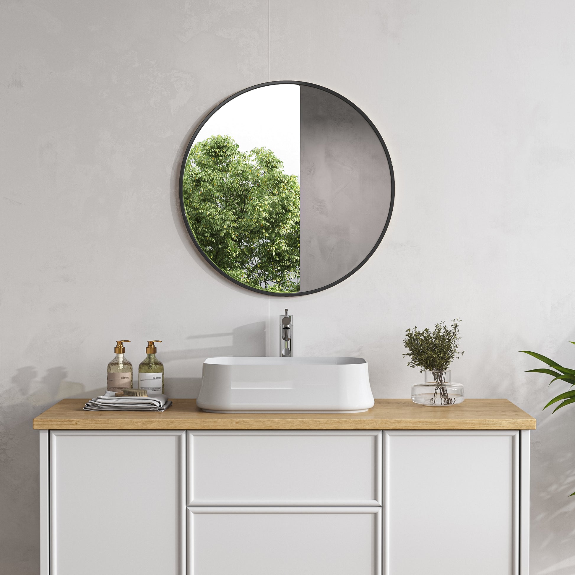 Dia 70cm Round Bathroom Mirror Black Framed Nordic Mirror