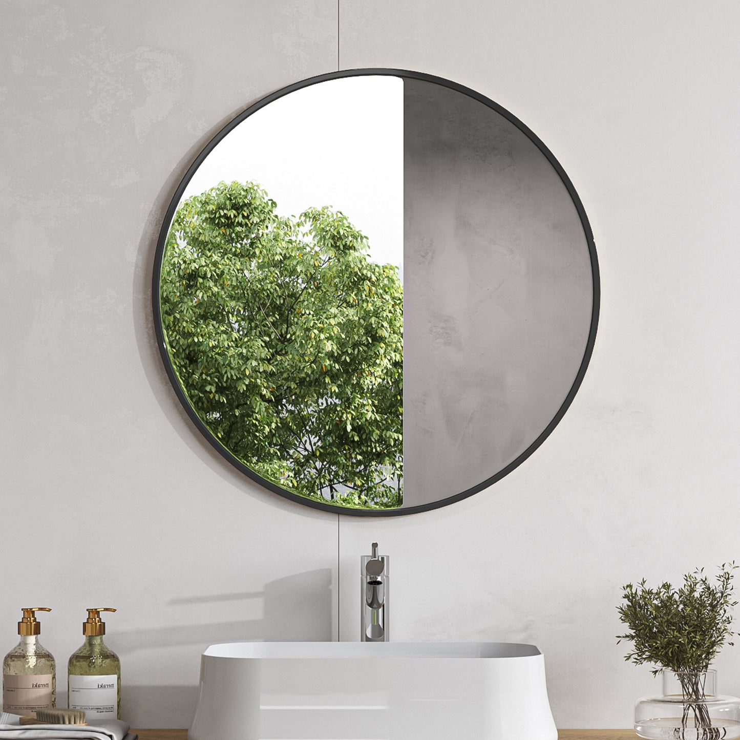 Dia 70cm Round Bathroom Mirror Black Framed Nordic Mirror