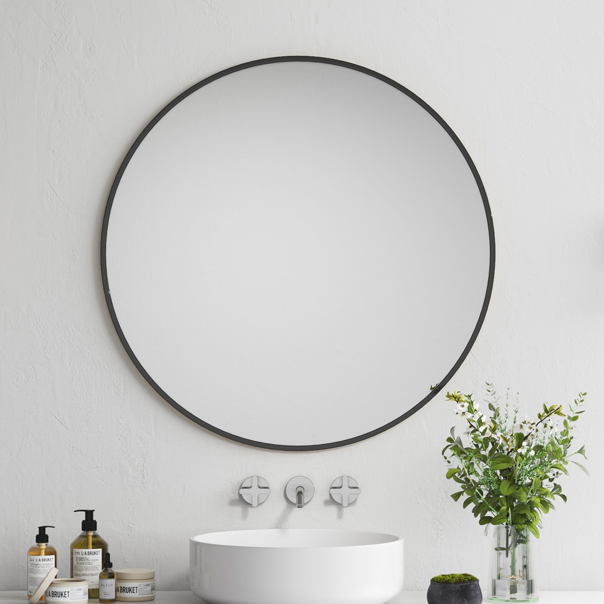 Dia 80cm Bathroom Mirror Black Framed Nordic Round Mirror