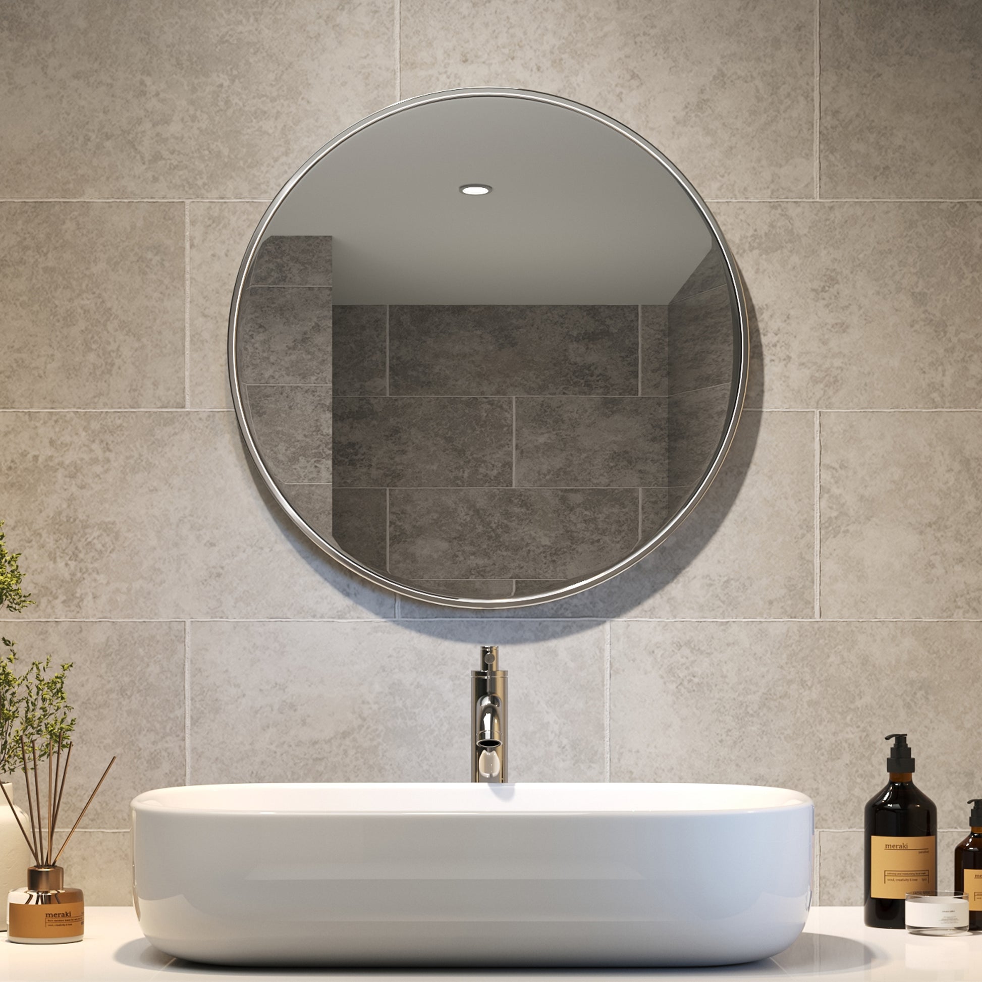 50cm Nordic White Framed Bathroom Mirror Round Wall Mounted Mirror