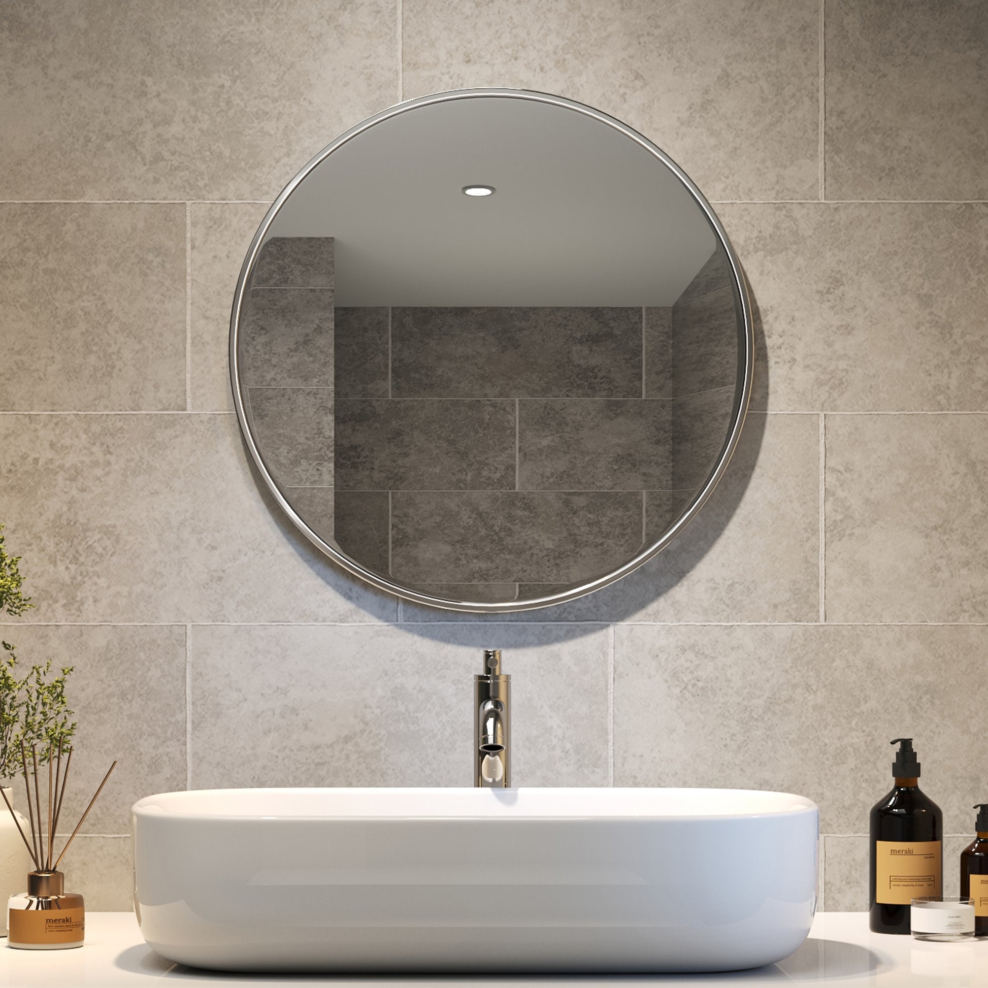 50cm Nordic White Framed Bathroom Mirror Round Wall Mounted Mirror ...