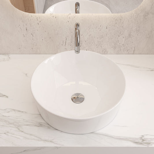 Gloss White Countertop Basin Round Ceramic Sink 405mm