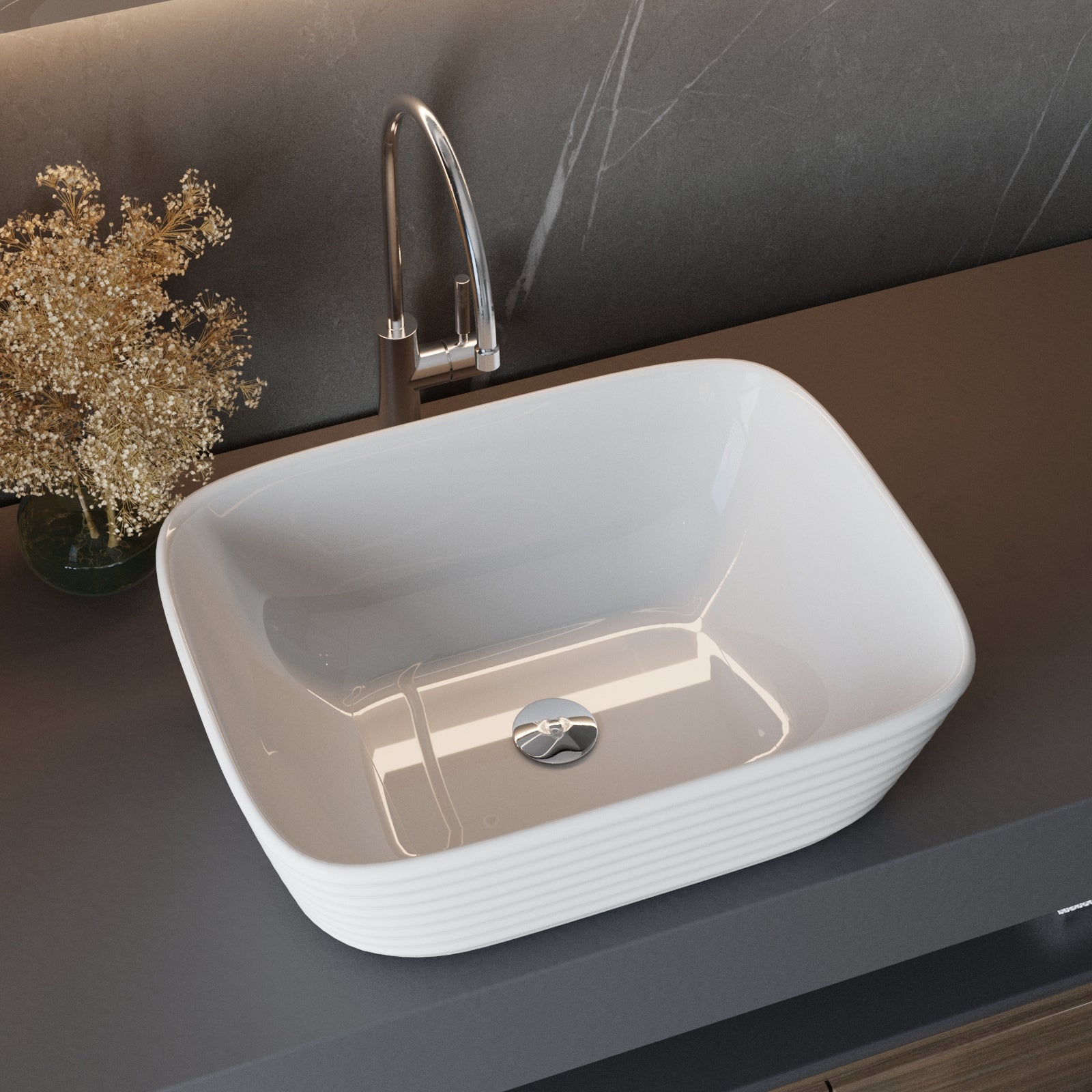 Ceramic Vessel Sink White Countertop Basin 50.5 x 38.5cm