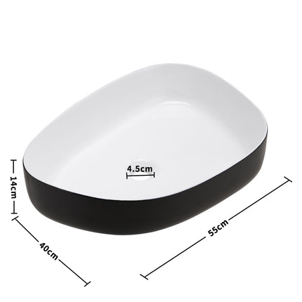 Matte Black & White Oval Above Counter Vessel Sink 55x40cm