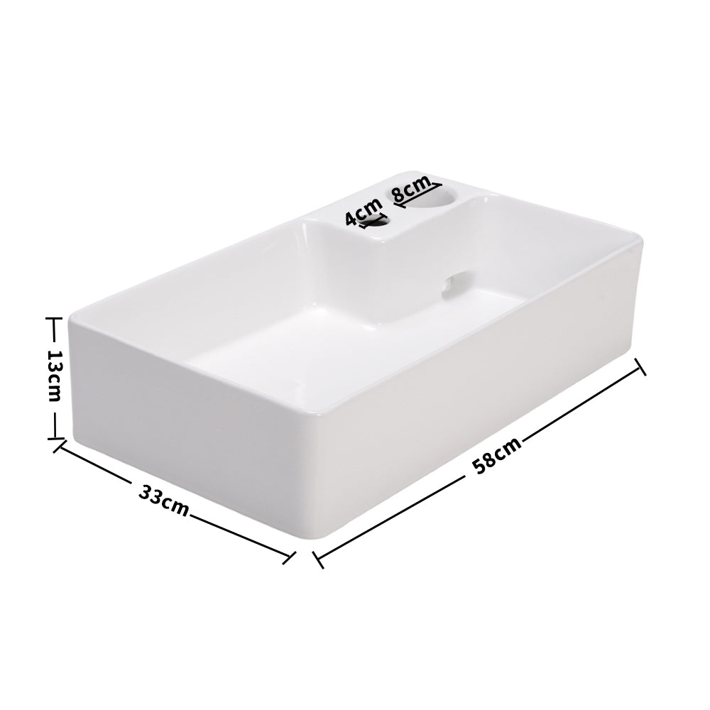Side Drain Rectangular Countertop Basin White 58 x 33cm