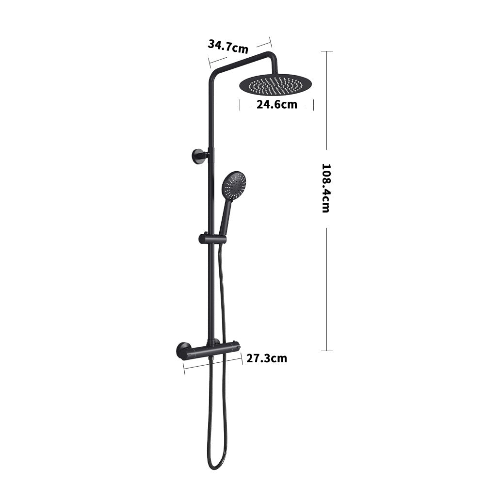 Thermostatic Round Bar Mixer Shower Set with Exposed Valve Black