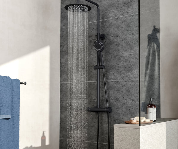 Thermostatic Round Bar Mixer Shower Set Exposed Valve