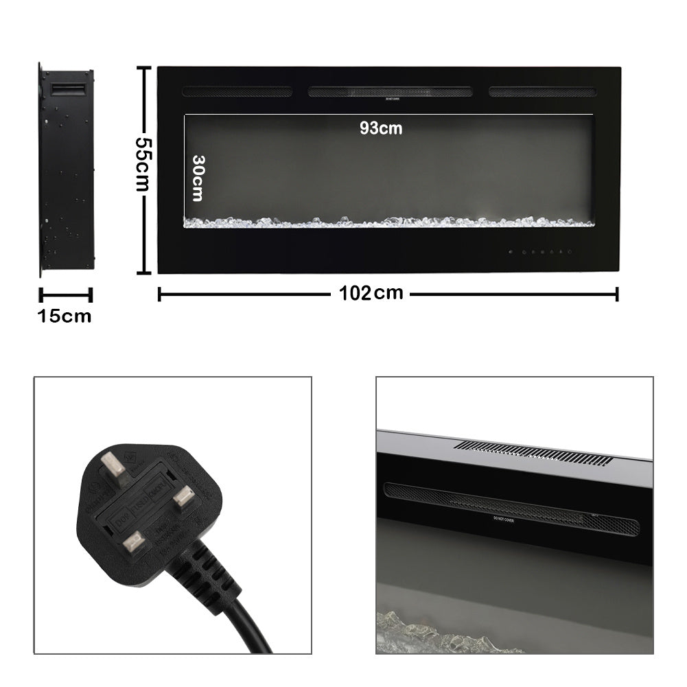 40 Inch Recessed/Wall Mounted Electric Fireplace Adjustable Flame with Remote