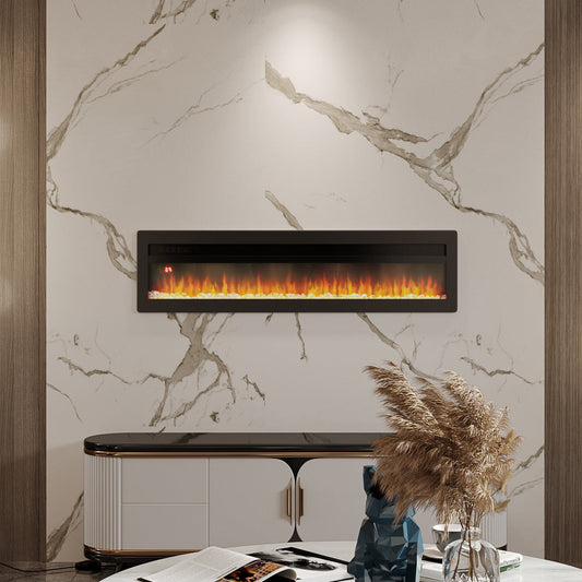 50 Inch Electric Fireplace with Adjustable Flames Wall Mounted or Freestanding