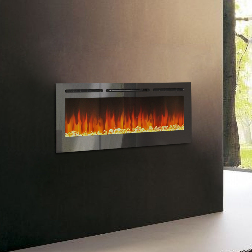 40 Inch Linear Electric Fireplace Recessed in Black 5120BTU