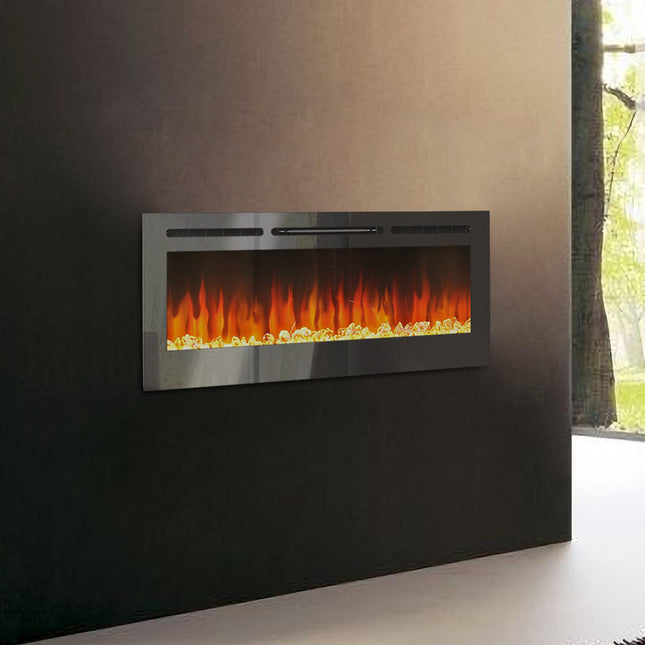 40 Inch Linear Electric Fireplace Recessed in Black 5120BTU