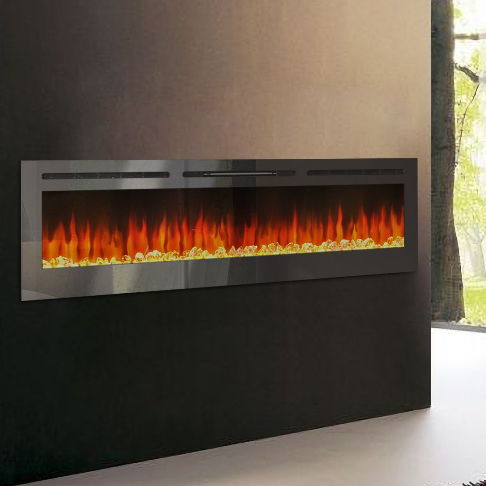 60 Inch Linear Electric Fireplace Recessed in Black