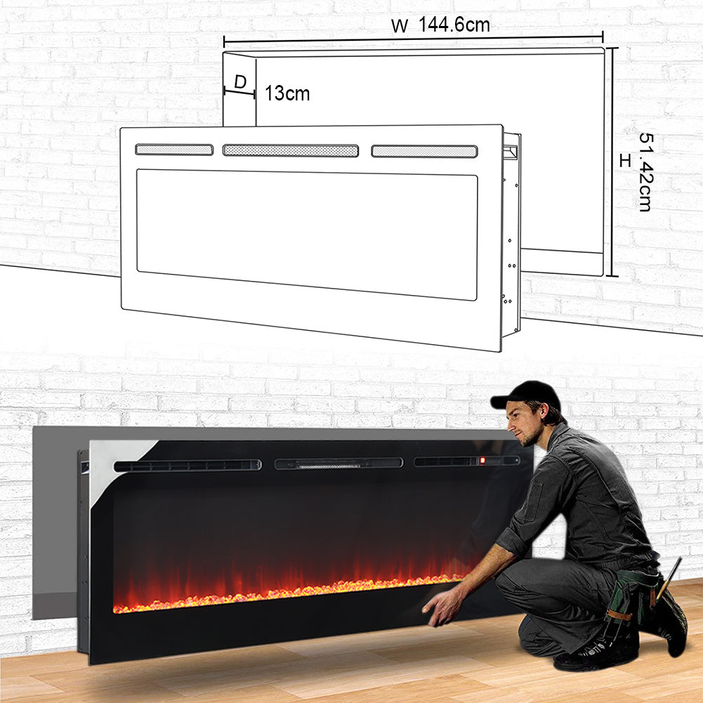 60 Inch Linear Electric Fireplace Recessed in Black