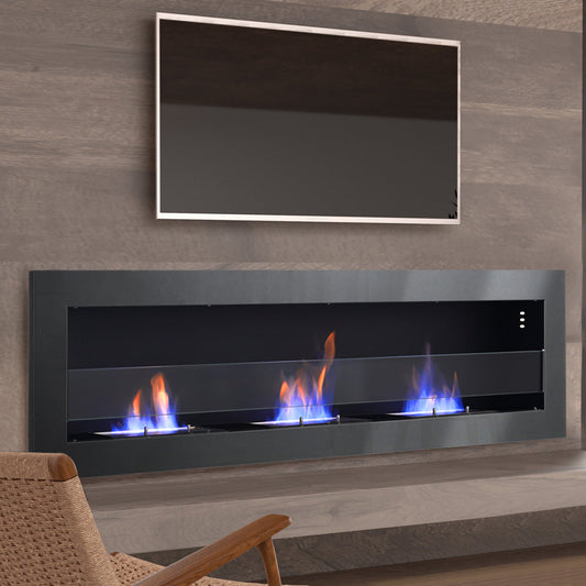 Recessed Wall Mounted Heater Bio Ethanol Fireplace with 3 Stove Flame