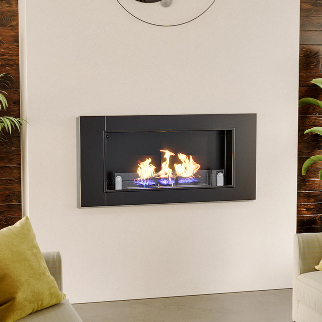 Stainless steel rectangular wall-mounted ethanol fireplace heater