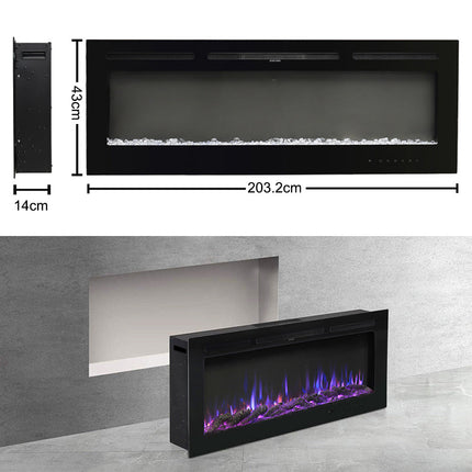 70/80 Inch Electric Fireplace Wall Mounted Recessed Into Fire 9 Fuel Bed Color