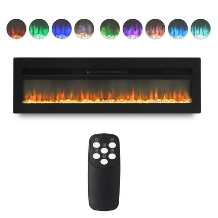 70/80 Inch Electric Fireplace Wall Mounted Recessed Into Fire 9 Fuel Bed Color