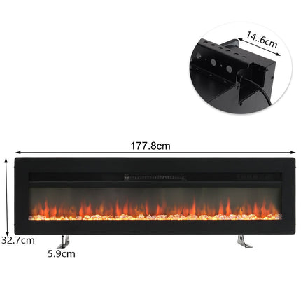 70/80 Inch Electric Fireplace Wall Mounted Recessed Into Fire 9 Fuel Bed Color