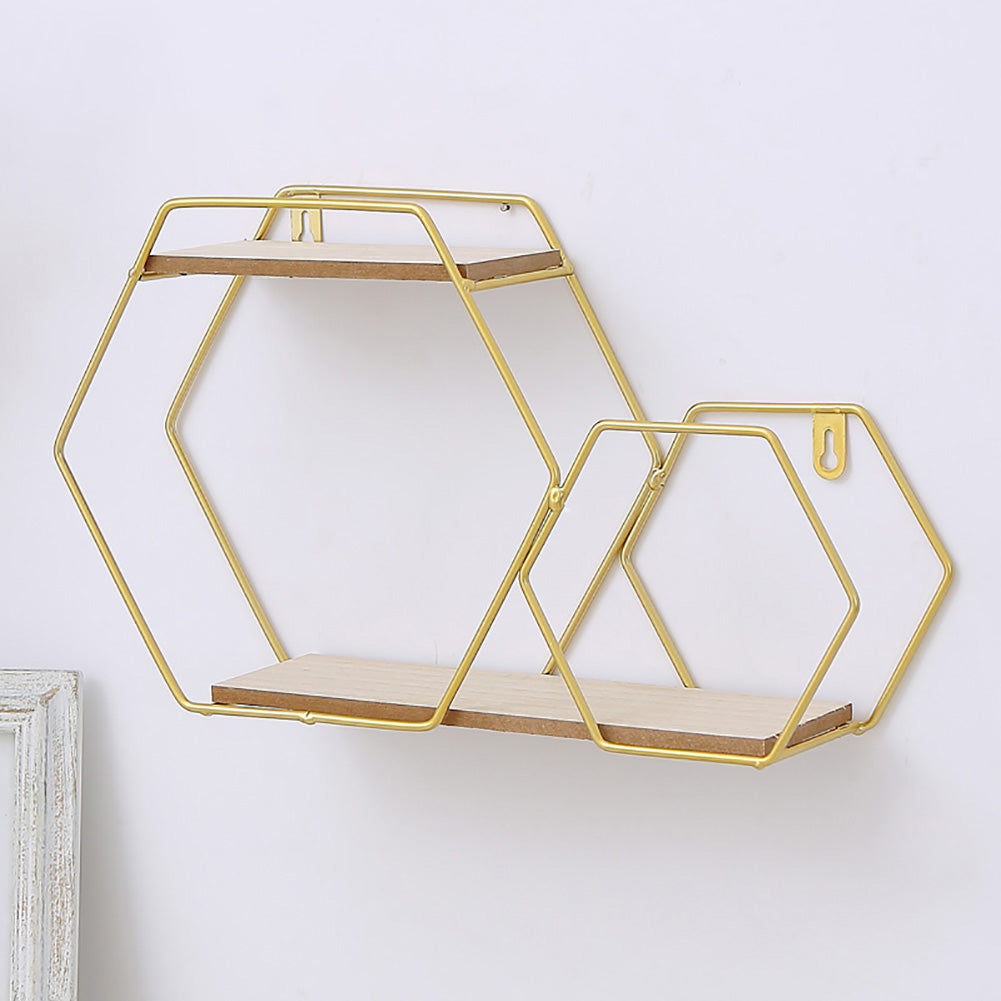 41.5cm 2-Tier Wall Floating Shelf with Gold Geometric Frame