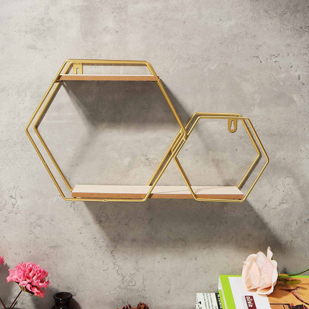 41.5cm 2-Tier Wall Floating Shelf with Gold Geometric Frame