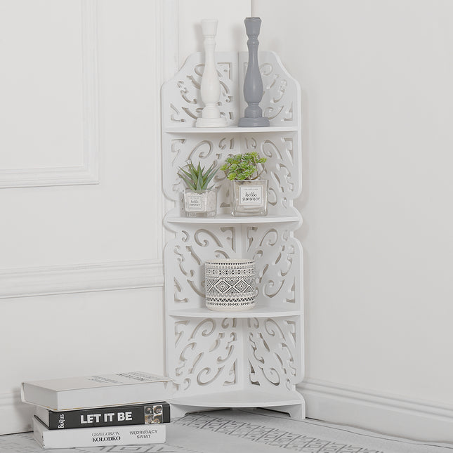 4-Tier Bathroom Corner Rack Storage Units with Hollow Pattern