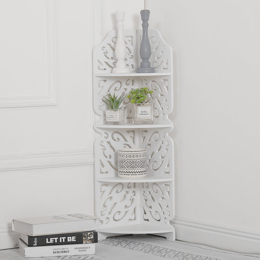 4-Tier Bathroom Corner Rack Storage Units with Hollow Pattern
