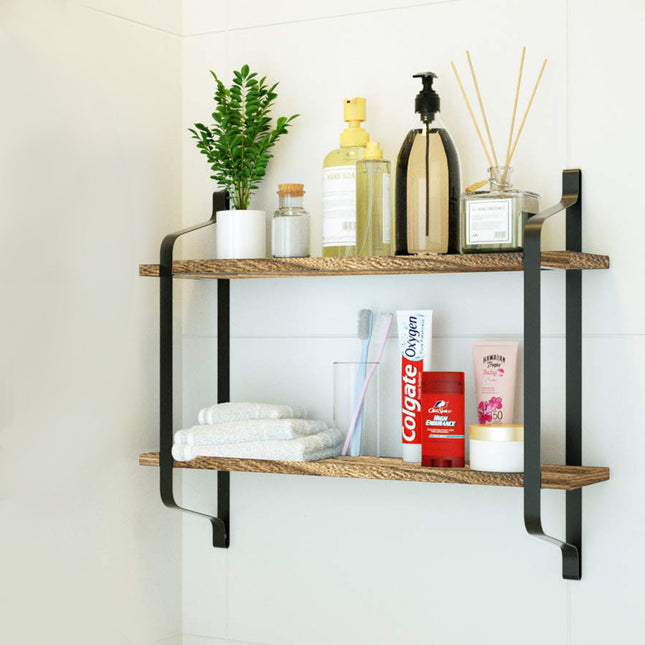 2-Tier Floating Wall Shelf Wooden Bathroom Storage Shelf