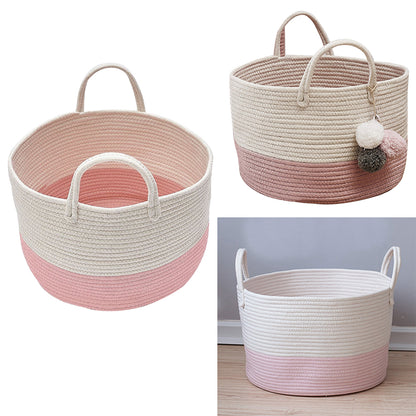 Woven Laundry Basket Kids Toy Storage Clothes Hamper with Pom
