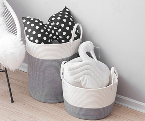Woven Laundry Basket Toy Storage Clothes Hamper Pom